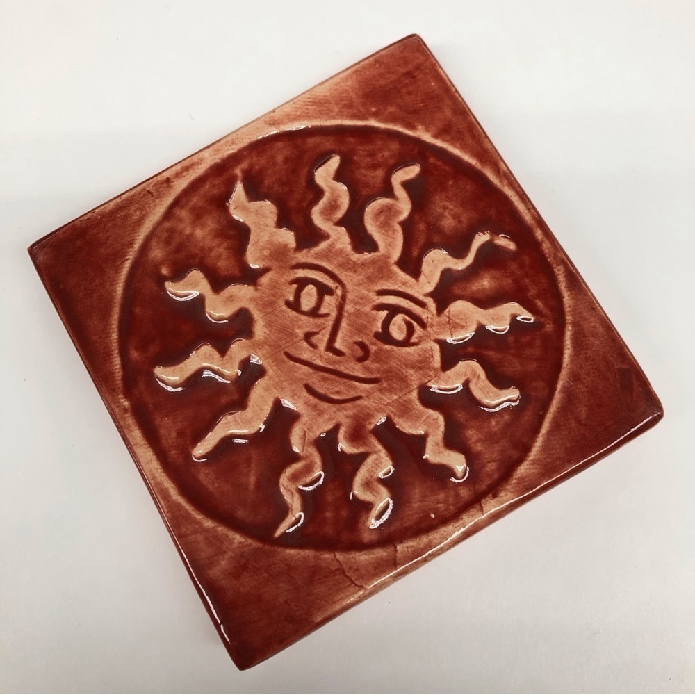 Handmade Ceramic Tile: Red Sun - Picture 1 of 2